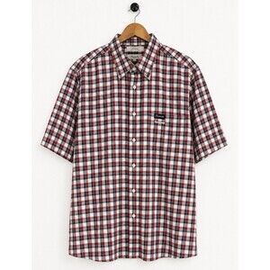 Faconnable Men's XL Red White Blue Plaid Cotton Short Sleeve Button-Up Shirt